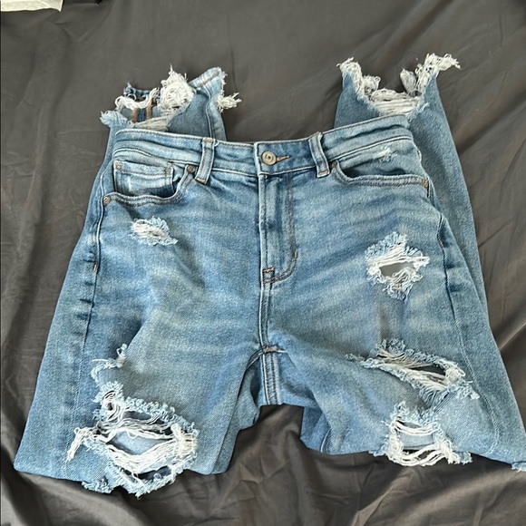 American Eagle Outfitters 0s Blue Mom Jeans Distressed - Picture 4 of 7